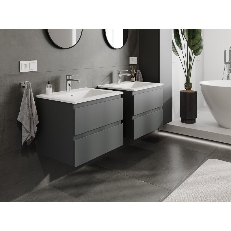 Mexen Orio szafka łazienkowa 60 cm z umywalką Otis, 2 szuflady, grafit mat/biała mat - 91A10-06047-2-BFF66-W18M01