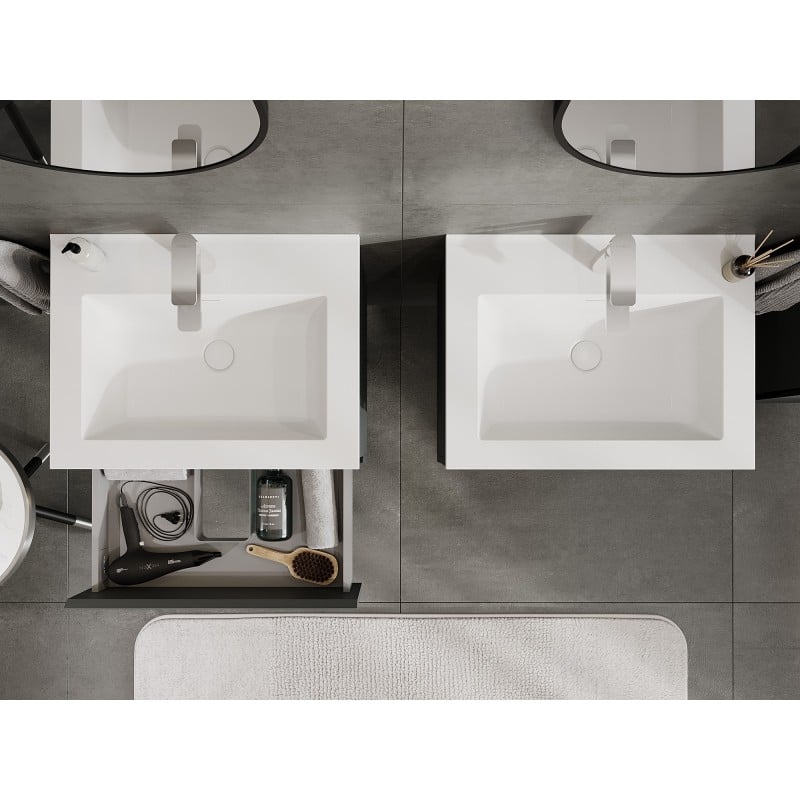 Mexen Orio meuble de salle de bain 60 cm avec lavabo Otis, 2 tiroirs, graphite mat / blanc mat - 91A10-06047-2-BFF66-W18M01