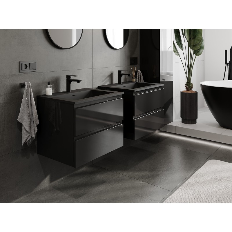 Mexen Orio armario de baño 60 cm con lavabo Otis, 2 cajones, negro brillo/negro mate - 91A10-06047-2-BFF70-W18M71