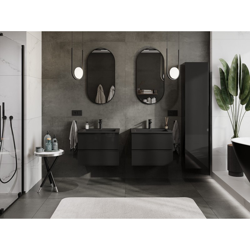Mexen Orio armadietto da bagno 60 cm con lavabo Otis, 2 cassetti, nero lucido/nero opaco - 91A10-06047-2-BFF70-W18M71