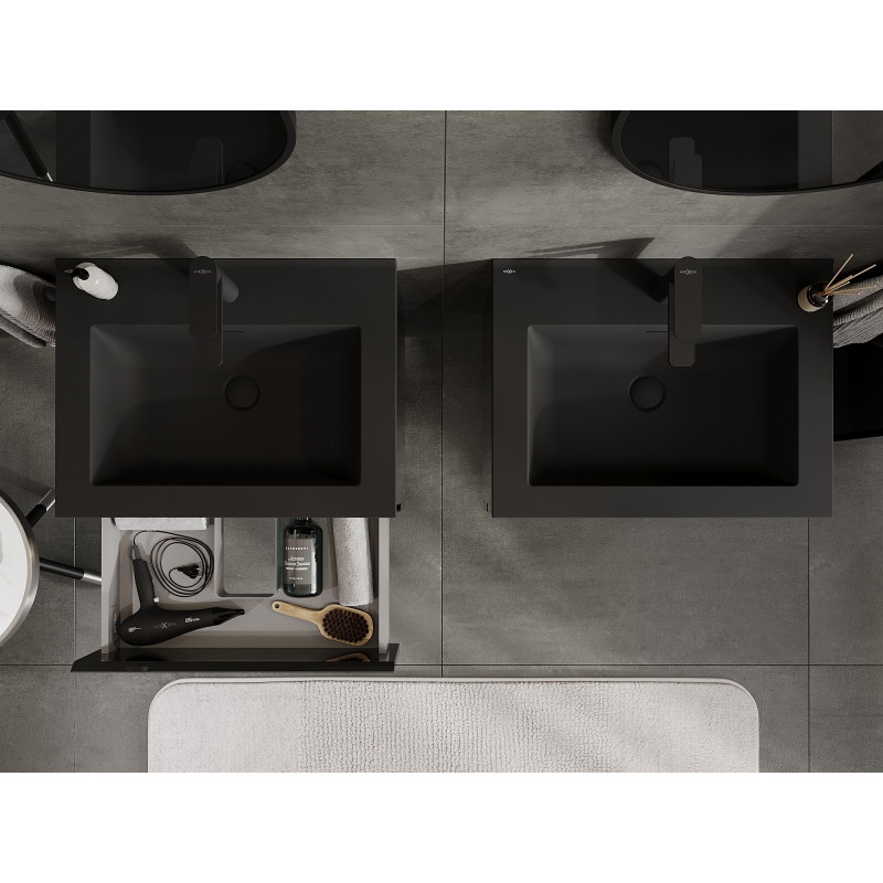 Mexen Orio mobile da bagno 60 cm con lavabo Otis, 2 cassetti, nero lucido/nero opaco - 91A10-06047-2-BFF70-W18M71