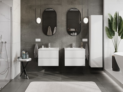 Mexen Orio Badezimmerschrank 60 cm mit Waschbecken Vela, 2 Schubladen, weiß glänzend - 91A10-06047-2-BFF00-W23M00