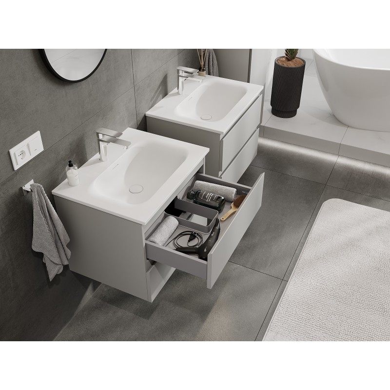 Mexen Orio armario de baño 60 cm con lavabo Vela, 2 cajones, gris mate/blanco mate - 91A10-06047-2-BFF62-W23M01