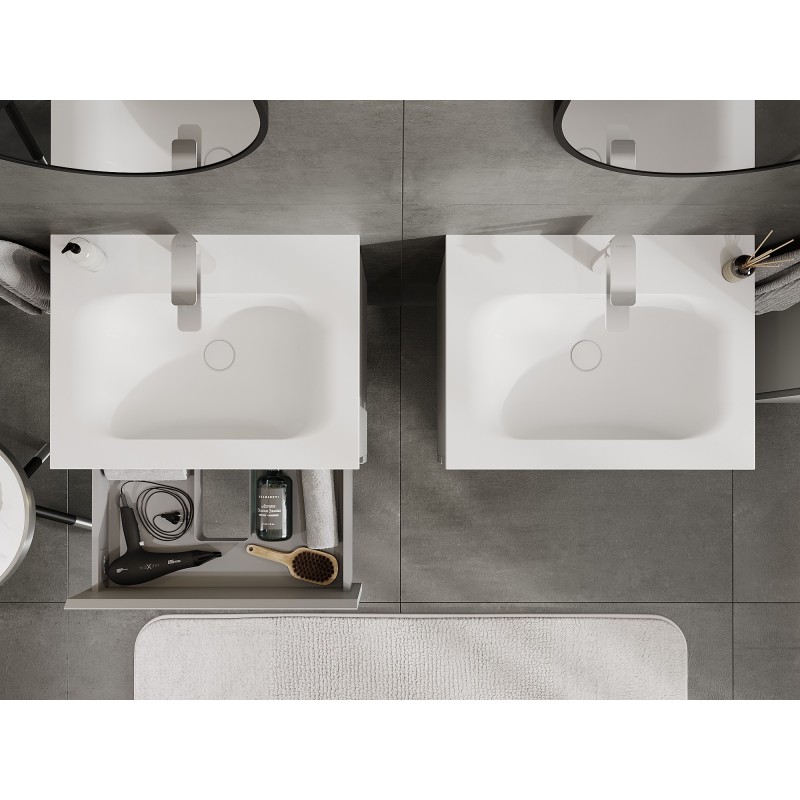 Mexen Orio armadietto bagno 60 cm con lavabo Vela, 2 cassetti, grigio opaco/bianco opaco - 91A10-06047-2-BFF62-W23M01