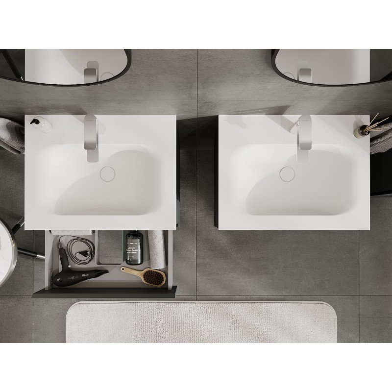 Mexen Orio mobile da bagno 60 cm con lavabo Vela, 2 cassetti, grafite opaco/bianco opaco - 91A10-06047-2-BFF66-W23M01