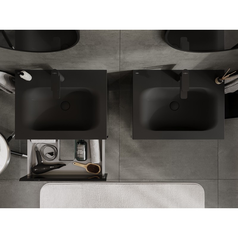 Mexen Orio meuble de salle de bain 60 cm avec lavabo Vela, 2 tiroirs, noir brillant/noir mat - 91A10-06047-2-BFF70-W23M71