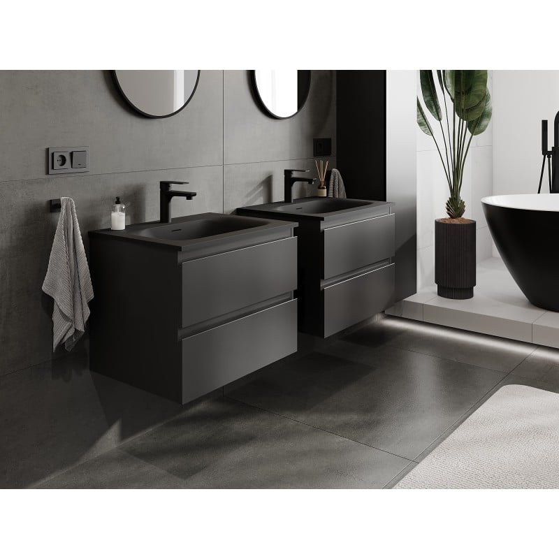 Mexen Orio meuble de salle de bain 60 cm avec lavabo Vela, 2 tiroirs, noir mat - 91A10-06047-2-BFF71-W23M71