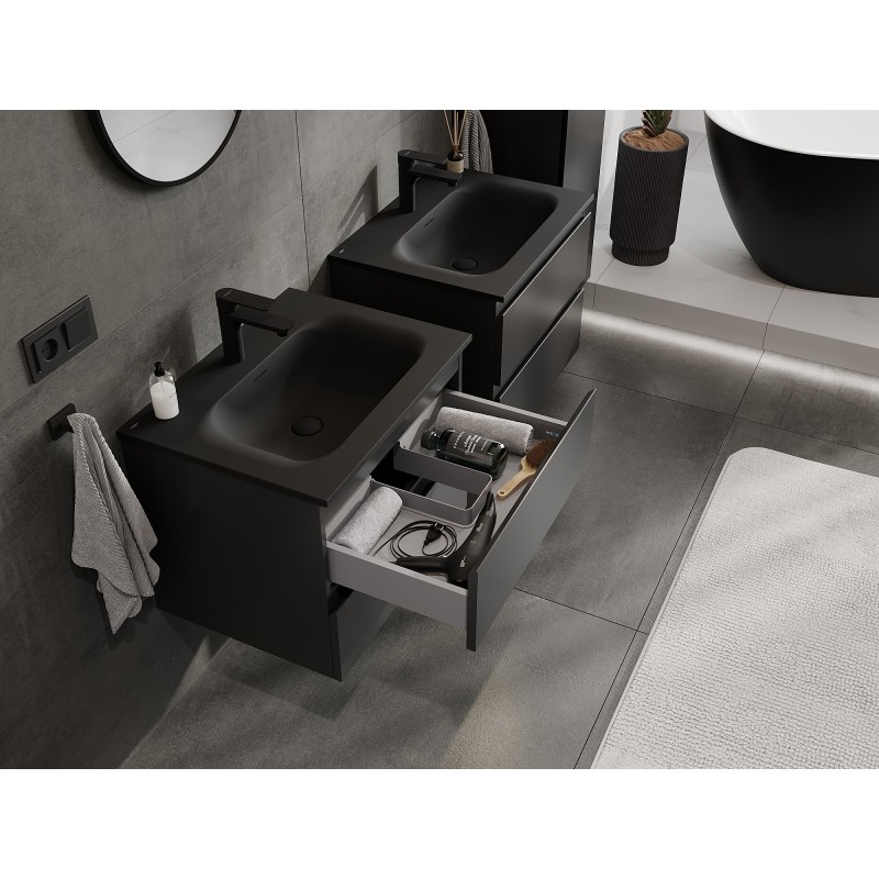 Mexen Orio armario de baño de 60 cm con lavabo Vela, 2 cajones, negro mate - 91A10-06047-2-BFF71-W23M71