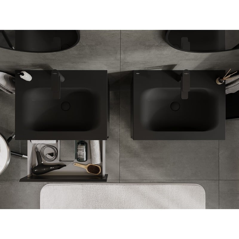 Mexen Orio Armário de casa de banho 60 cm com lavatório Vela, 2 gavetas, preto mate - 91A10-06047-2-BFF71-W23M71