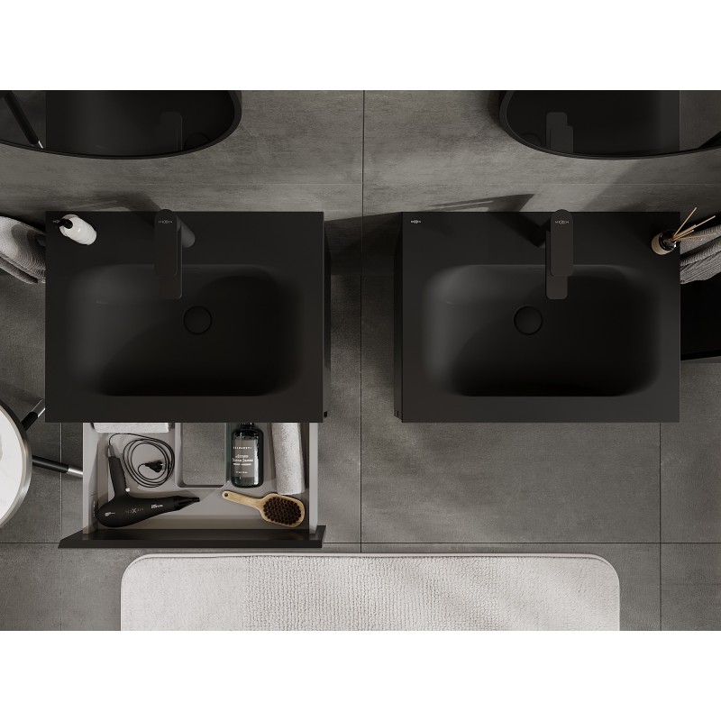 Mexen Orio Badezimmerschrank 60 cm mit Waschbecken Vela, 2 Schubladen, schwarz matt - 91A10-06047-2-BFF71-W23M71