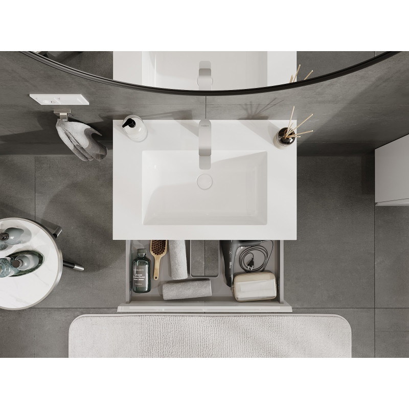 Mexen Orio bathroom cabinet 70 cm with Otis washbasin, 1 drawer, white gloss - 91A10-07023-1-BF00-W18M00