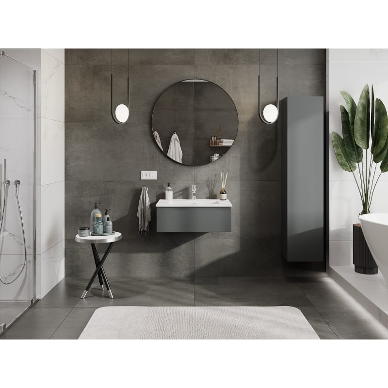 Mexen Orio bathroom cabinet 70 cm with Otis washbasin, 1 drawer, graphite matte/white matte - 91A10-07023-1-BF66-W18M01