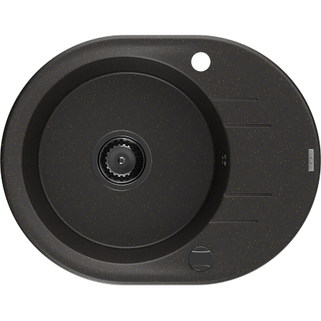 Mexen Kevin granitdiskbänk med 1 fack med avrinningsyta 586 x 458 mm, svart/guld metallic, svart sifon - 6517581005-75-B