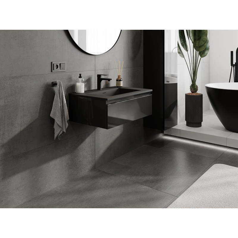 Mexen Orio 70 cm mobile da bagno con lavabo Otis, 1 cassetto, nero lucido/nero opaco - 91A10-07023-1-BF70-W18M71