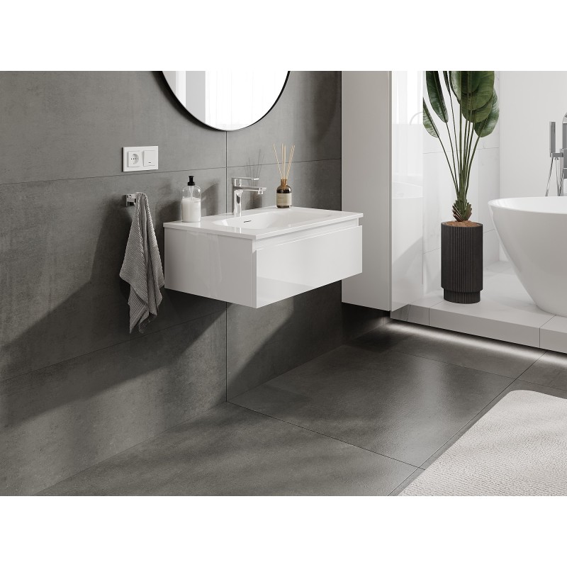Mexen Orio mueble de baño de 70 cm con lavabo Vela, 1 cajón, blanco brillo - 91A10-07023-1-BF00-W23M00