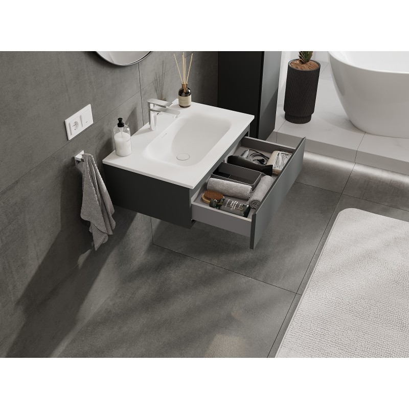 Mexen Orio mueble de baño de 70 cm con lavabo Vela, 1 cajón, grafito mate/blanco mate - 91A10-07023-1-BF66-W23M01