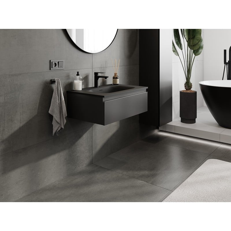 Mexen Orio badkamerkast 70 cm met Vela-wastafel, 1 lade, zwart mat - 91A10-07023-1-BF71-W23M71