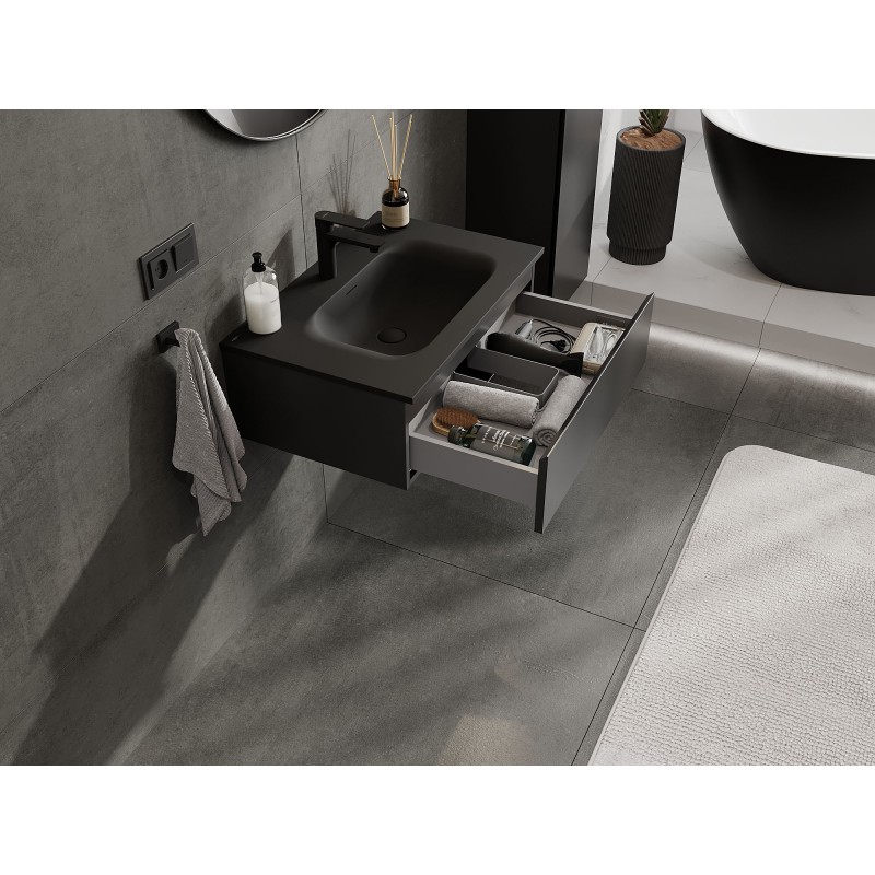 Mexen Orio armadietto da bagno 70 cm con lavabo Vela, 1 cassetto, nero opaco - 91A10-07023-1-BF71-W23M71