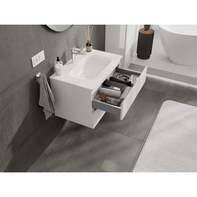 Mexen Orio meuble de salle de bain 70 cm avec lavabo Vela, 2 tiroirs, blanc brillant - 91A10-07047-2-BFF00-W23M00