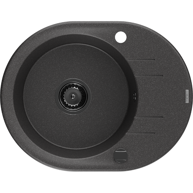 Mexen Kevin lava-loiça de granito 1-bacia com escorredor 586 x 458 mm, preto salpicado, sifão preto - 6517581005-76-B