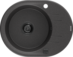 Mexen Kevin granitno pomivalno korito z 1 komoro in odkapnikom 586 x 458 mm, črna s pikami, črni sifon - 6517581005-76-B