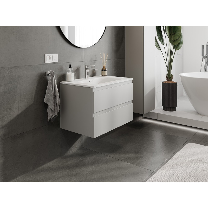 Mexen Orio szafka łazienkowa 70 cm z umywalką Vela, 2 szuflady, szara mat/biała mat - 91A10-07047-2-BFF62-W23M01