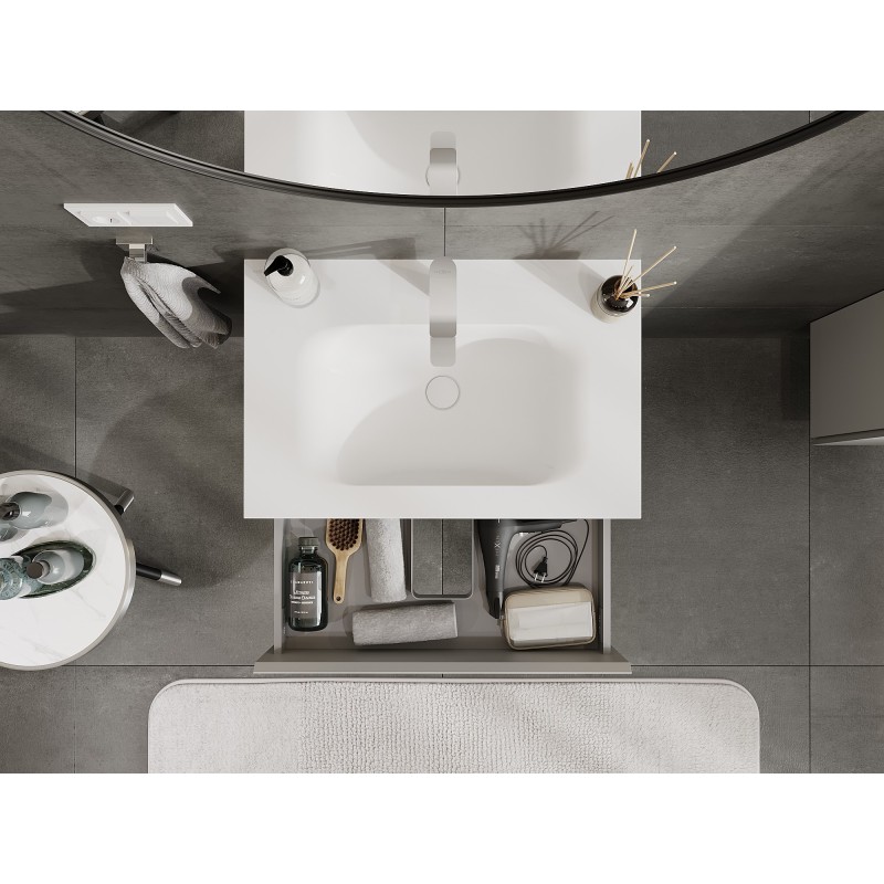 Mexen Orio meuble de salle de bain 70 cm avec lavabo Vela, 2 tiroirs, gris mat/blanc mat - 91A10-07047-2-BFF62-W23M01