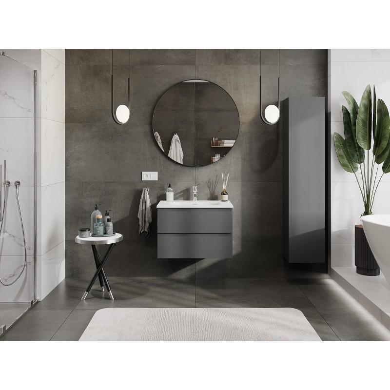 Mexen Orio meuble de salle de bain 70 cm avec lavabo Vela, 2 tiroirs, graphite mat/blanc mat - 91A10-07047-2-BFF66-W23M01