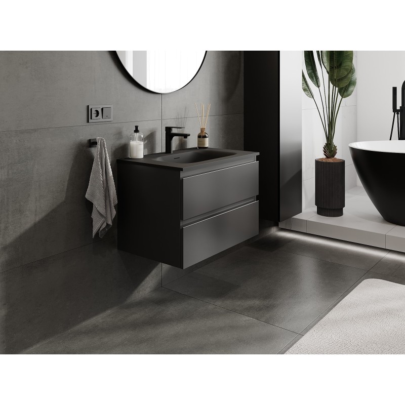 Mexen Orio mueble de baño 70 cm con lavabo Vela, 2 cajones, negro mate - 91A10-07047-2-BFF71-W23M71