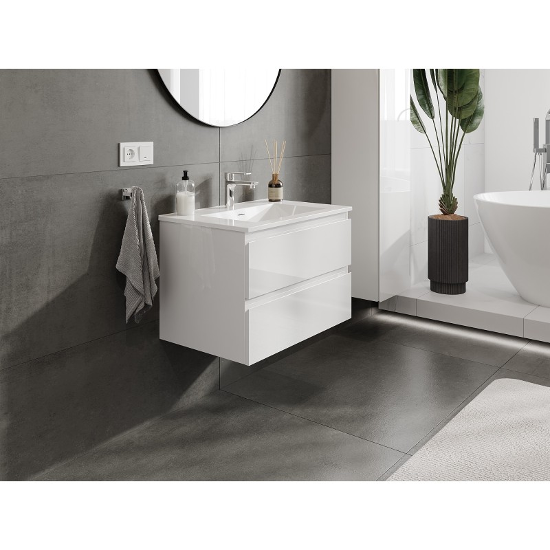 Mexen Orio armario de baño 70 cm con lavabo Otis, 2 cajones, blanco brillante - 91A10-07047-2-BFF00-W18M00