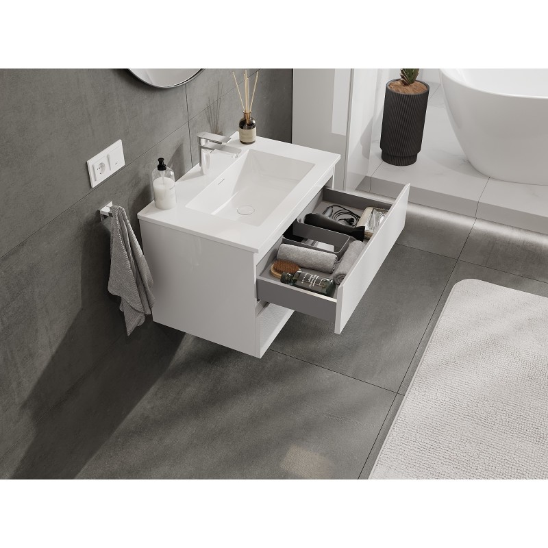 Mexen Orio armario de baño 70 cm con lavabo Otis, 2 cajones, blanco brillante - 91A10-07047-2-BFF00-W18M00