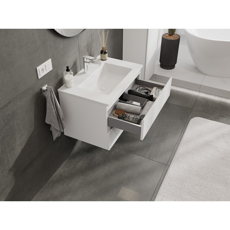 Mexen Orio armario de baño 70 cm con lavabo Otis, 2 cajones, blanco mate - 91A10-07047-2-BFF01-W18M01