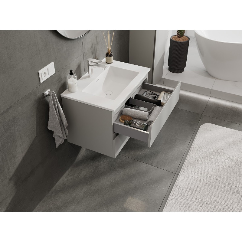 Mexen Orio bathroom cabinet 70 cm with Otis sink, 2 drawers, grey matte/white matte - 91A10-07047-2-BFF62-W18M01