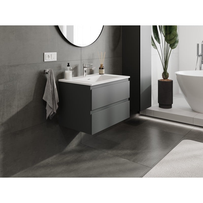 Mexen Orio szafka łazienkowa 70 cm z umywalką Otis, 2 szuflady, grafit mat/biała mat - 91A10-07047-2-BFF66-W18M01