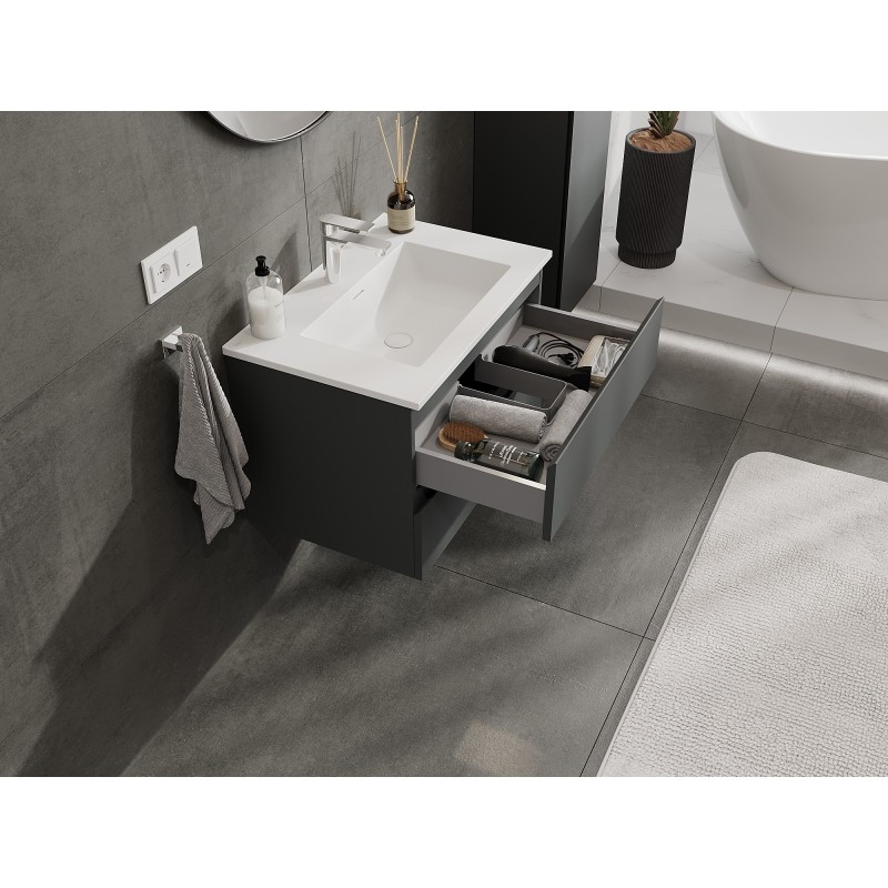 Mexen Orio armoire de salle de bain 70 cm avec lavabo Otis, 2 tiroirs, graphite mat/blanc mat - 91A10-07047-2-BFF66-W18M01