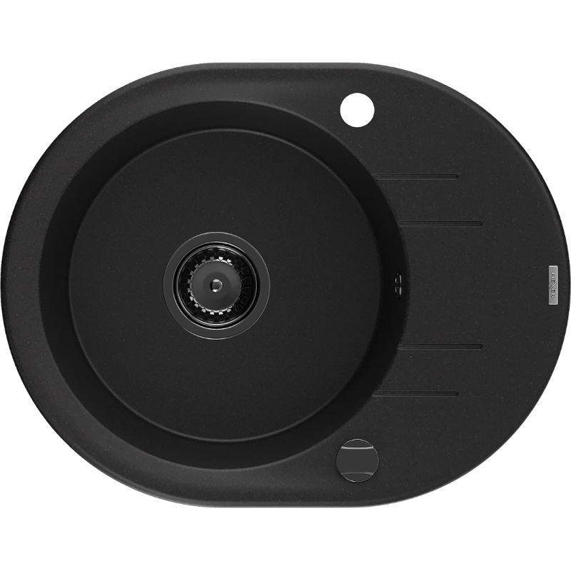 Mexen Kevin lava-louça de granito de 1 cuba com escorredor 586 x 458 mm, preto, sifão preto - 6517581005-77-B