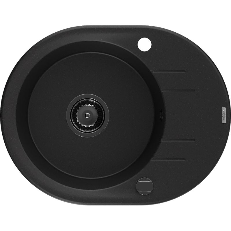 Mexen Kevin lavello in granito 1-vasca con sgocciolatoio 586 x 458 mm, nero, sifone nero - 6517581005-77-B