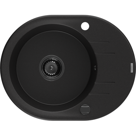 Mexen Kevin fregadero de granito de 1 cubeta con escurridor 586 x 458 mm, negro, sifón negro - 6517581005-77-B