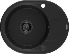 Mexen Kevin fregadero de granito de 1 cuba con escurridor 586 x 458 mm, negro, sifón negro - 6517581005-77-B