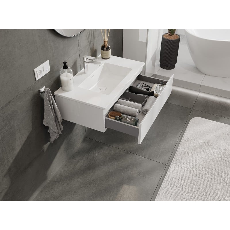 Mexen Orio ντουλάπι μπάνιου 80 εκ. με νιπτήρα Otis, 1 συρτάρι, λευκή γυαλιστερή