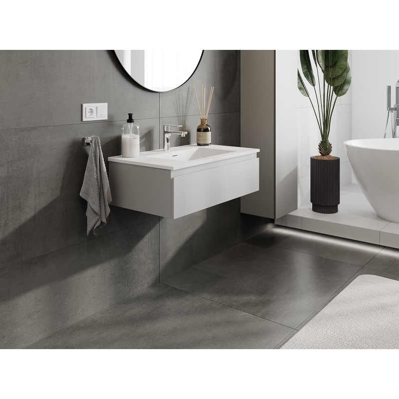 Mexen Orio Badezimmerschrank 80 cm mit Waschbecken Otis, 1 Schublade, grau matt/weiß matt - 91A10-08023-1-BF62-W18M01