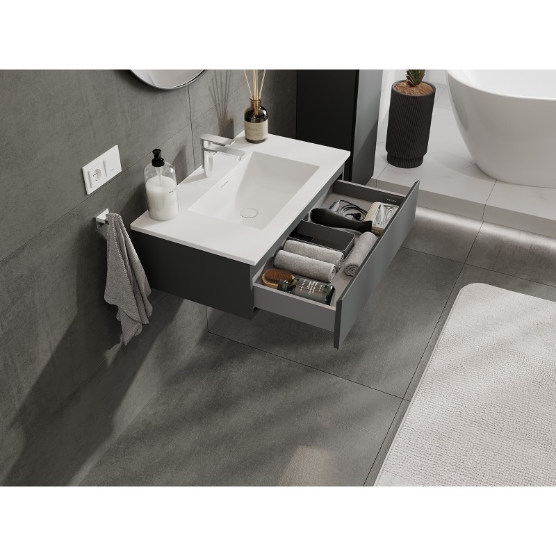 Mexen Orio armadietto bagno 80 cm con lavabo Otis, 1 cassetto, grafite opaco/bianco opaco - 91A10-08023-1-BF66-W18M01