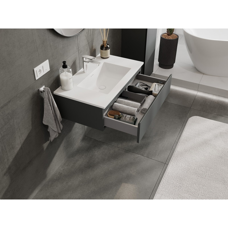 Mexen Orio meuble de salle de bain 80 cm avec lavabo Otis, 1 tiroir, graphite mat/blanc mat - 91A10-08023-1-BF66-W18M01