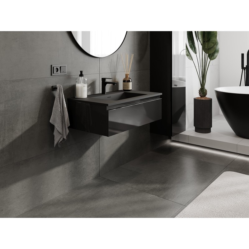 Mexen Orio armadietto da bagno 80 cm con lavabo Otis, 1 cassetto, nero lucido/nero opaco - 91A10-08023-1-BF70-W18M71