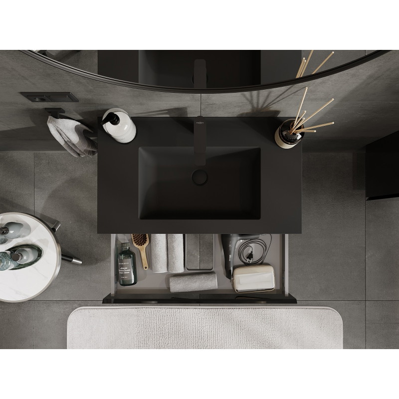 Mexen Orio armoire de salle de bain 80 cm avec lavabo Otis, 1 tiroir, noir brillant/noir mat - 91A10-08023-1-BF70-W18M71