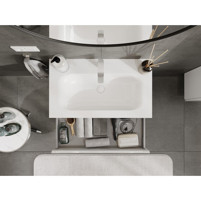 Mexen Orio 80 cm bathroom cabinet with Vela sink, 1 drawer, white gloss - 91A10-08023-1-BF00-W23M00
