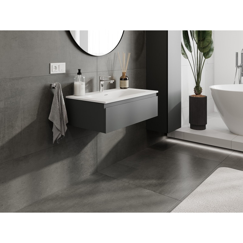 Mexen Orio Badezimmerschrank 80 cm mit Waschbecken Vela, 1 Schublade, Graphit matt/weiß matt - 91A10-08023-1-BF66-W23M01