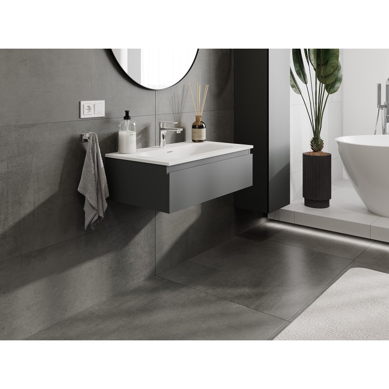 Mexen Orio badrumsskåp 80 cm med handfat Vela, 1 låda, grafit matt/vit matt - 91A10-08023-1-BF66-W23M01