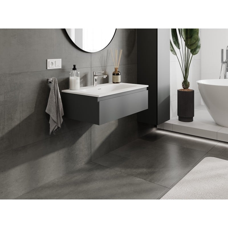 Mexen Orio szafka łazienkowa 80 cm z umywalką Vela, 1 szuflada, grafit mat/biała mat - 91A10-08023-1-BF66-W23M01