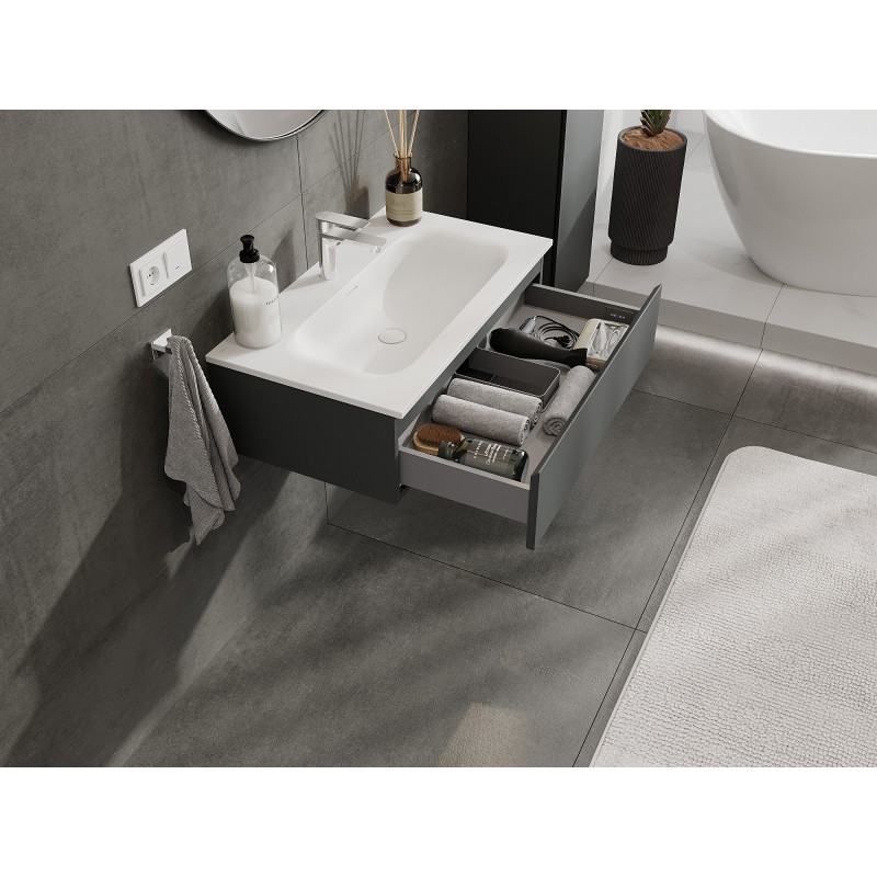 Mexen Orio armario de baño de 80 cm con lavabo Vela, 1 cajón, grafito mate/blanco mate - 91A10-08023-1-BF66-W23M01
